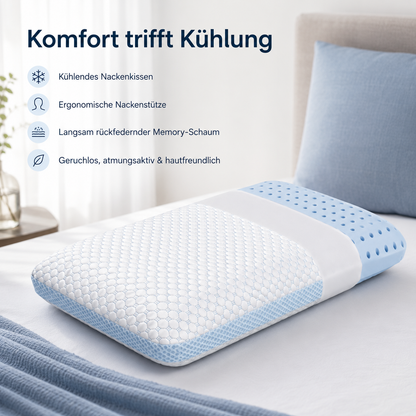 Cooling Kissen +  Bezug – kühler Schlafkomfort für Kopf & Nacken